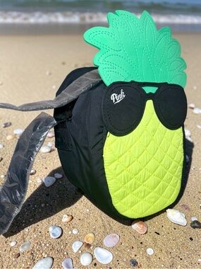 PINK Victoria's Secret Black Backpack with Neon Yellow-Green Pineapple Applique